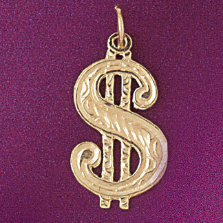 Dollar Sign Pendant Necklace Charm Bracelet in Yellow, White or Rose Gold 5403