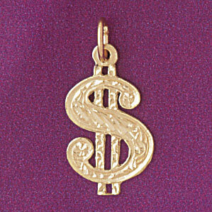 Dollar Sign Pendant Necklace Charm Bracelet in Yellow, White or Rose Gold 5405