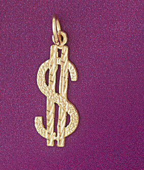 Dollar Sign Pendant Necklace Charm Bracelet in Yellow, White or Rose Gold 5406