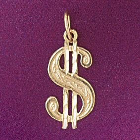 Dollar Sign Pendant Necklace Charm Bracelet in Yellow, White or Rose Gold 5407