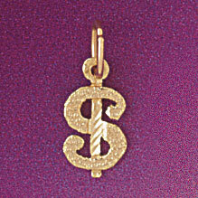 Dollar Sign Pendant Necklace Charm Bracelet in Yellow, White or Rose Gold 5408