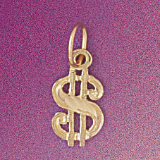 Dollar Sign Pendant Necklace Charm Bracelet in Yellow, White or Rose Gold 5409