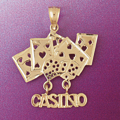 Casino Cards And Dice Pendant Necklace Charm Bracelet in Yellow, White or Rose Gold 5411