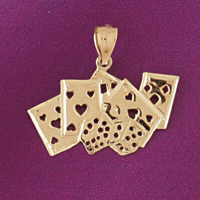 Casino Cards And Dice Pendant Necklace Charm Bracelet in Yellow, White or Rose Gold 5412