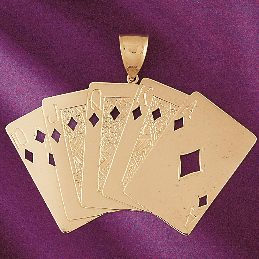 Playing Cards Straight Flush Pendant Necklace Charm Bracelet in Yellow, White or Rose Gold 5460