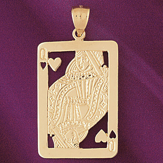 Playing Cards Queen Heart Pendant Necklace Charm Bracelet in Yellow, White or Rose Gold 5464