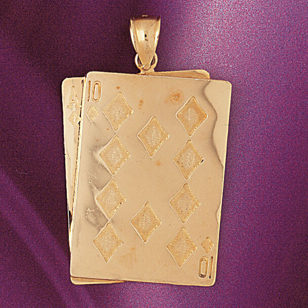 Playing Cards Ace Ten Pendant Necklace Charm Bracelet in Yellow, White or Rose Gold 5465
