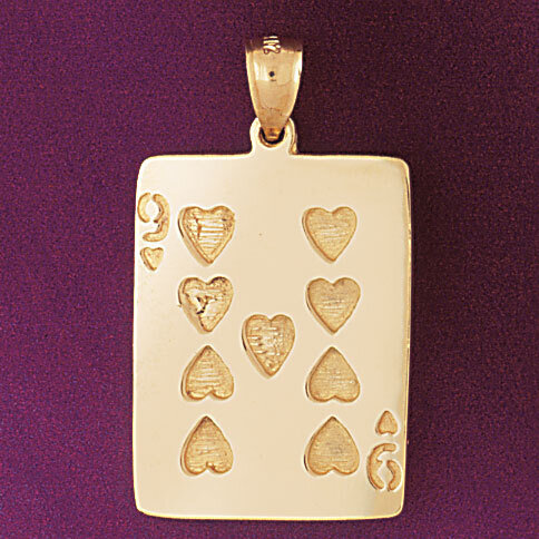Playing Cards Nine Heart Pendant Necklace Charm Bracelet in Yellow, White or Rose Gold 5468