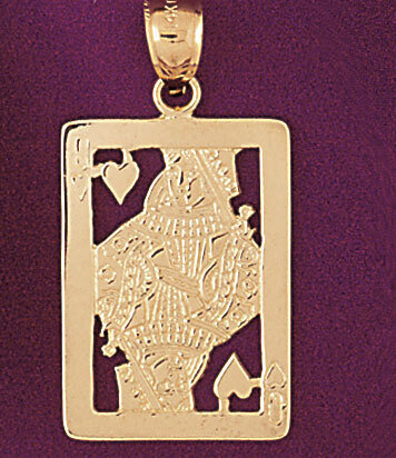 Playing Cards Queen Heart Pendant Necklace Charm Bracelet in Yellow, White or Rose Gold 5469