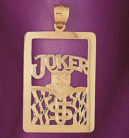Playing Cards Joker Pendant Necklace Charm Bracelet in Yellow, White or Rose Gold 5470