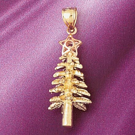 Christmas Tree 3D Pendant Necklace Charm Bracelet in Yellow, White or Rose Gold 5481