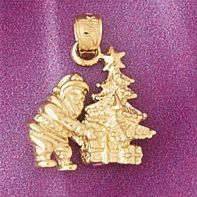Christmas Tree Santa Clause 3D Pendant Necklace Charm Bracelet in Yellow, White or Rose Gold 5484