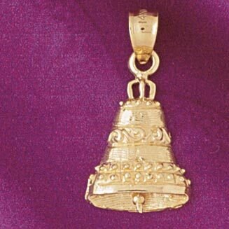 Christmas Bell Pendant Necklace Charm Bracelet in Yellow, White or Rose Gold 5508