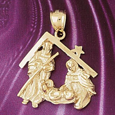 Christmas Jesus Birth Pendant Necklace Charm Bracelet in Yellow, White or Rose Gold 5530