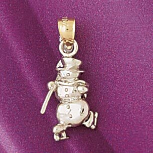 Christmas Snowman Pendant Necklace Charm Bracelet in Yellow, White or Rose Gold 5543