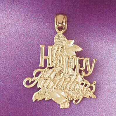 Happy Holidays Pendant Necklace Charm Bracelet in Yellow, White or Rose Gold 5554