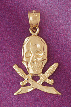 Pirate Skull Pendant Necklace Charm Bracelet in Yellow, White or Rose Gold 5590