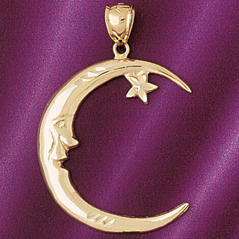 Moon And Star Pendant Necklace Charm Bracelet in Yellow, White or Rose Gold 5617