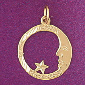Moon And Star Pendant Necklace Charm Bracelet in Yellow, White or Rose Gold 5633