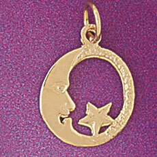 Moon And Star Pendant Necklace Charm Bracelet in Yellow, White or Rose Gold 5634