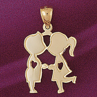 Kissing Boy And Girl Pendant Necklace Charm Bracelet in Yellow, White or Rose Gold 5886