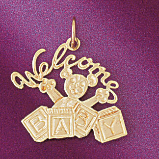 Dazzlers Jewelry Welcome Baby Pendant Necklace Charm Bracelet in Yellow, White or Rose Gold 5907, M…