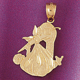 Stork Baby Pendant Necklace Charm Bracelet in Yellow, White or Rose Gold 5909