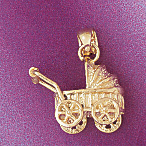 Baby Stroller Bassinet Pendant Necklace Charm Bracelet in Yellow, White or Rose Gold 5926
