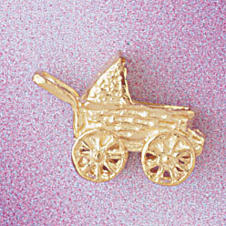Baby Stroller Bassinet Pendant Necklace Charm Bracelet in Yellow, White or Rose Gold 5927