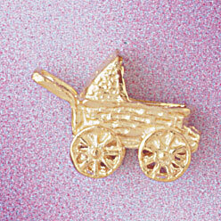 Dazzlers Jewelry Baby Stroller Bassinet Pendant Necklace Charm Bracelet in Yellow, White or Rose Go…