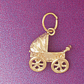 Baby Stroller Bassinet Pendant Necklace Charm Bracelet in Yellow, White or Rose Gold 5928