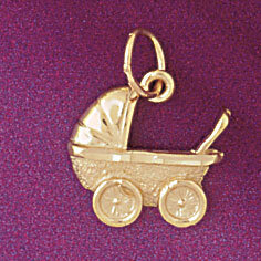 Dazzlers Jewelry Baby Stroller Bassinet Pendant Necklace Charm Bracelet in Yellow, White or Rose Go…