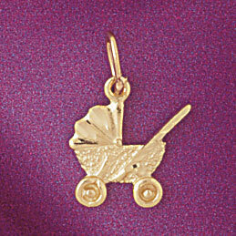 Baby Stroller Bassinet Pendant Necklace Charm Bracelet in Yellow, White or Rose Gold 5930