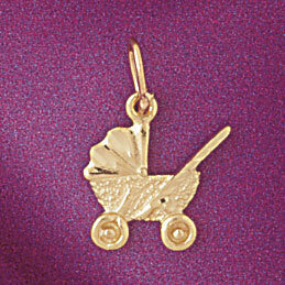 Dazzlers Jewelry Baby Stroller Bassinet Pendant Necklace Charm Bracelet in Yellow, White or Rose Go…