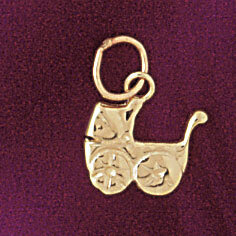 Baby Stroller Bassinet Pendant Necklace Charm Bracelet in Yellow, White or Rose Gold 5931