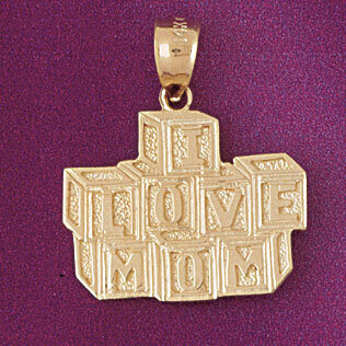 I Love Mom Pendant Necklace Charm Bracelet in Yellow, White or Rose Gold 5945
