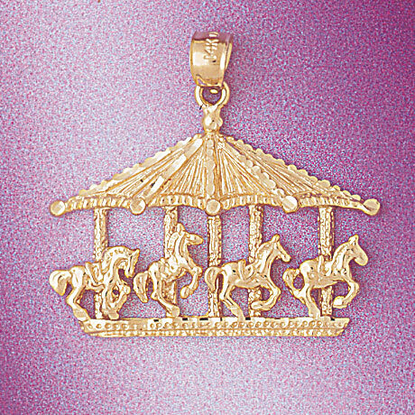 Carousel Horses Pendant Necklace Charm Bracelet in Yellow, White or Rose Gold 5979