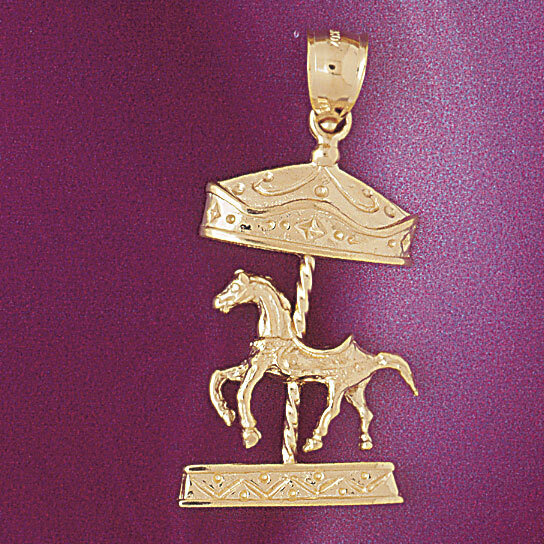 Carousel Horses Pendant Necklace Charm Bracelet in Yellow, White or Rose Gold 5982