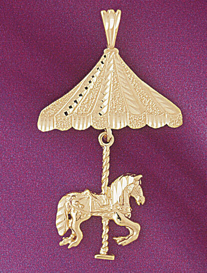 Carousel Horses Pendant Necklace Charm Bracelet in Yellow, White or Rose Gold 5985