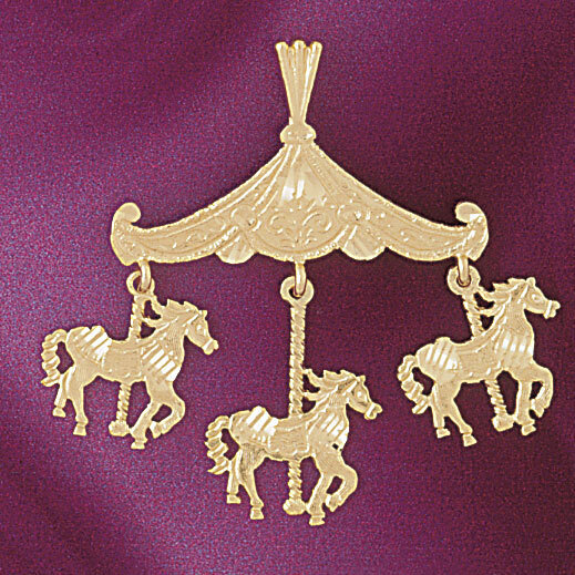 Carousel Horses Pendant Necklace Charm Bracelet in Yellow, White or Rose Gold 5986
