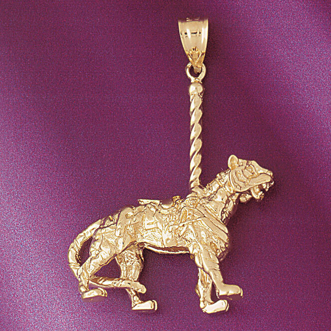Carousel Tiger Pendant Necklace Charm Bracelet in Yellow, White or Rose Gold 5987