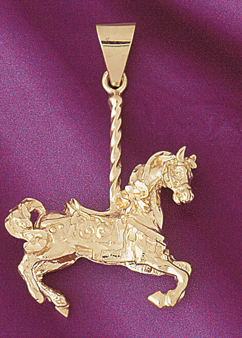 Carousel Horse Pendant Necklace Charm Bracelet in Yellow, White or Rose Gold 5988
