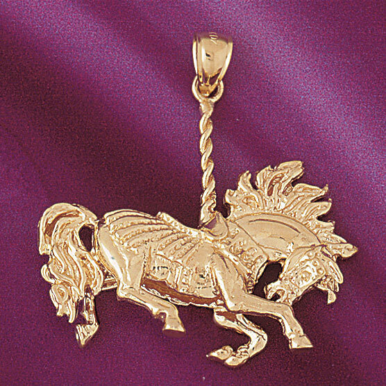 Carousel Horse Pendant Necklace Charm Bracelet in Yellow, White or Rose Gold 5989