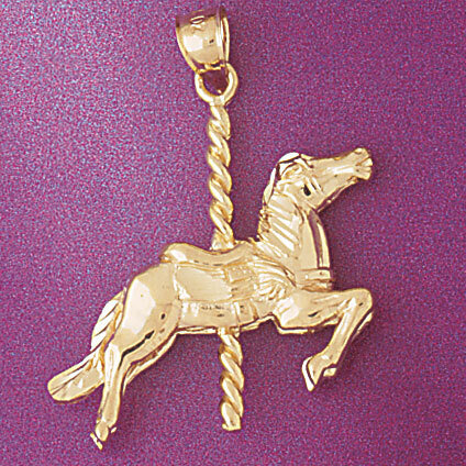 Carousel Horse Pendant Necklace Charm Bracelet in Yellow, White or Rose Gold 5991