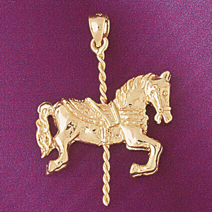 Carousel Horse Pendant Necklace Charm Bracelet in Yellow, White or Rose Gold 5992