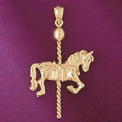 Carousel Horse Pendant Necklace Charm Bracelet in Yellow, White or Rose Gold 5993