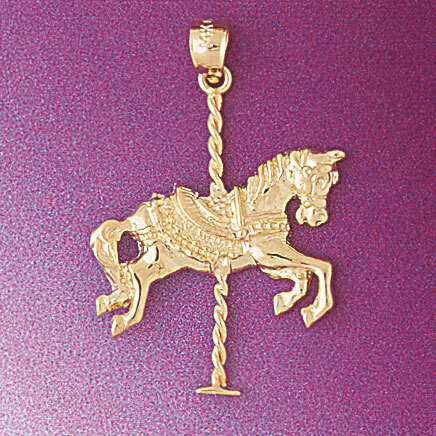 Carousel Horse Pendant Necklace Charm Bracelet in Yellow, White or Rose Gold 5995