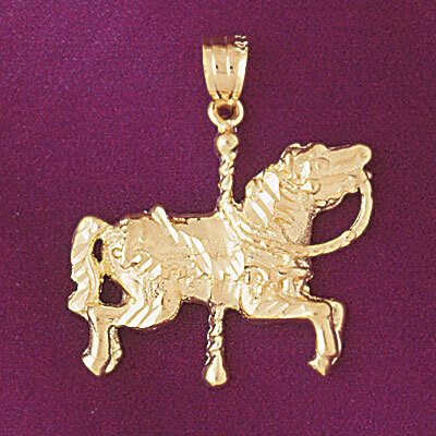 Carousel Horse Pendant Necklace Charm Bracelet in Yellow, White or Rose Gold 5996