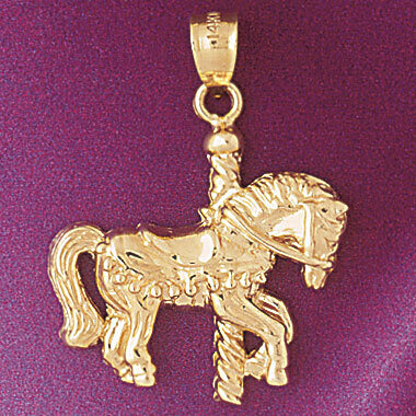 Carousel Horse Pendant Necklace Charm Bracelet in Yellow, White or Rose Gold 6000