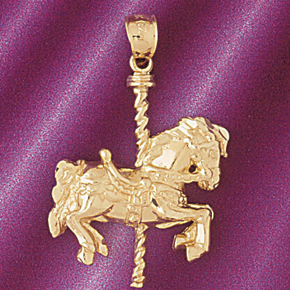 Carousel Horse Pendant Necklace Charm Bracelet in Yellow, White or Rose Gold 6001